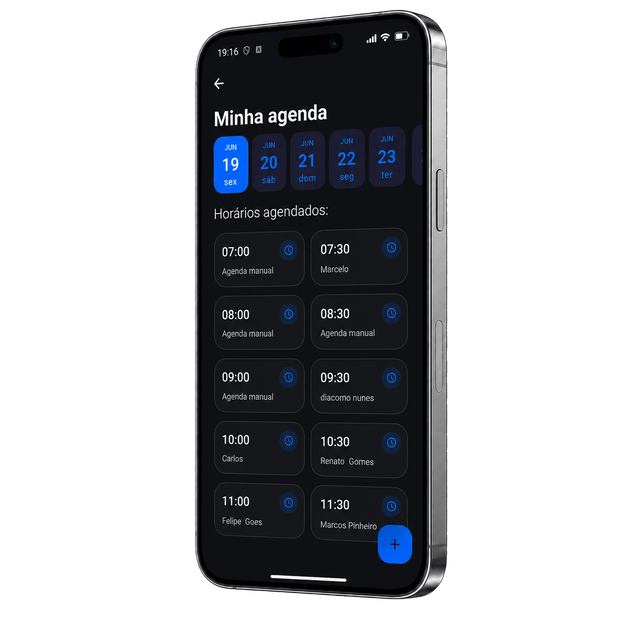 Tela do Klender mostrando a agenda no celular